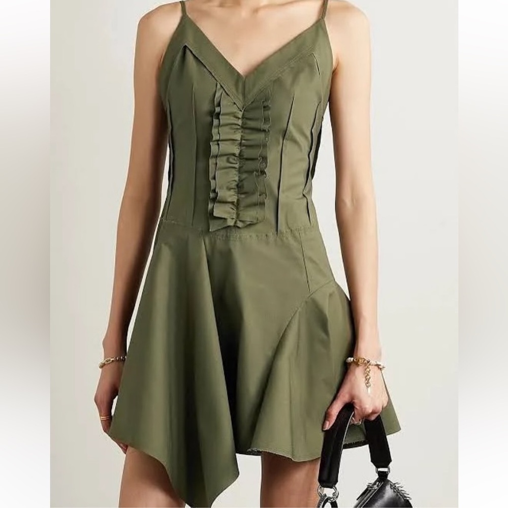 Commissions Green Asymmetrical Mini Dress
